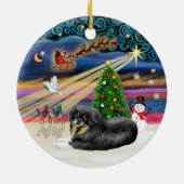 Xmas Magic - Tibetaanse Spaniel (zwart-bruin) Keramisch Ornament (Achterkant)