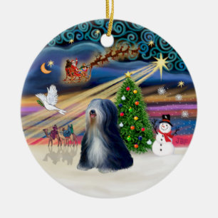 Xmas Magic - Tibetaanse Terriër (BW) Keramisch Ornament