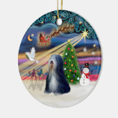 Xmas Magic - Tibetaanse Terriër (BW) Keramisch Ornament (Links)