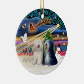 Xmas Magic - Tibetaanse Terriers (TWEE) Keramisch Ornament (Rechts)
