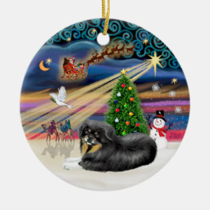 Xmas Magic - TibetanSpaniel (zwart-tan) Keramisch Ornament