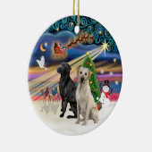 Xmas Magic - Twee labradors (zwart + geel) Keramisch Ornament (Rechts)