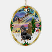 Xmas Magic - Twee teckels (bl+rd) Keramisch Ornament (Rechts)
