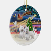 Xmas Magic - Twee Westies Keramisch Ornament (Rechts)