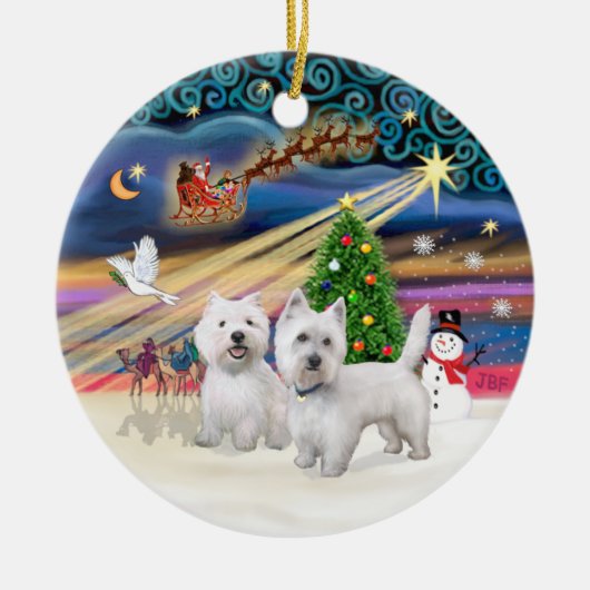 Xmas Magic - Twee Westies Keramisch Ornament (Voorkant)