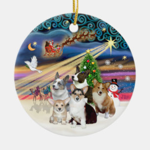 Xmas Magic - Vijf Welsh Corgis Keramisch Ornament