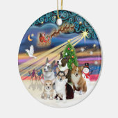 Xmas Magic - Vijf Welsh Corgi's Keramisch Ornament (Links)