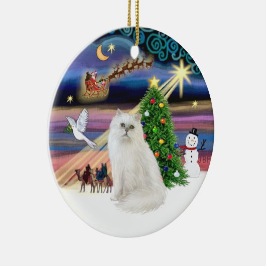 Xmas Magic - Witte Perzische kat Keramisch Ornament (Rechts)
