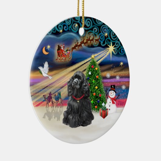Xmas Magic - Zwarte Cocker Spaniel Keramisch Ornament (Rechts)