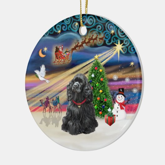 Xmas Magic - Zwarte Cocker Spaniel Keramisch Ornament (Links)
