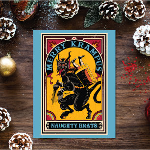 Xmas Merry Krampus Naughty Brats Circus Poster Feestdagenkaart