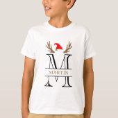 Xmas Monogram Letter M met Santa Hat Antlers T-shirt (Voorkant)