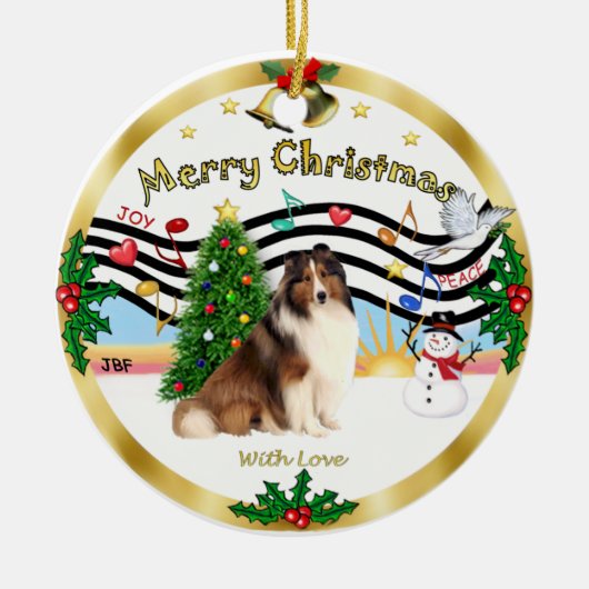 Xmas Music 1 - Shetland Sheepdog #7 Keramisch Ornament (Voorkant)