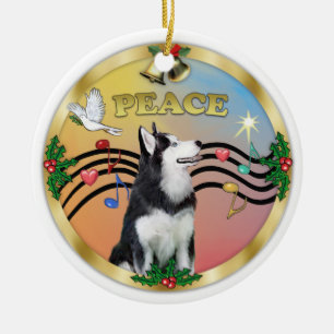Xmas Music 3 - VREDE - Siberian Husky 1 Keramisch Ornament