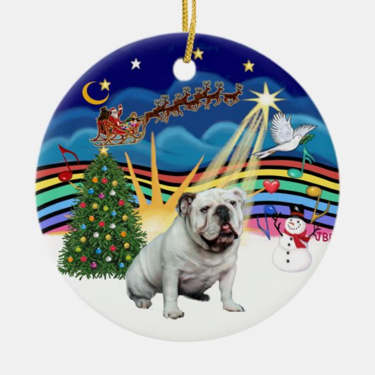 Xmas Music #3 - Witte Engelse Bulldog Keramisch Ornament (Voorkant)