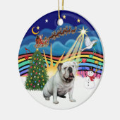 Xmas Music #3 - Witte Engelse Bulldog Keramisch Ornament (Links)
