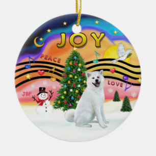 Xmas Music - Akita (wit) Keramisch Ornament