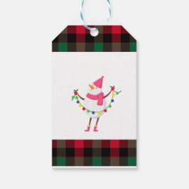 XMAS PLAID ONTWERP MET SNEEUWPOP EN KERSTLICHT CADEAULABEL