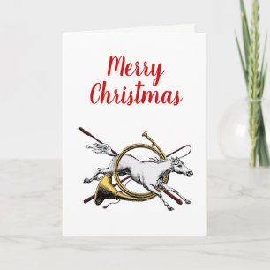 Xmas Preppy Equestrian Horse Jumping Thru Horn C Feestdagen Kaart