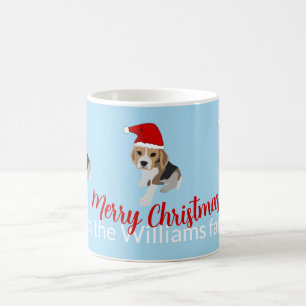 XMAS PUPPY IN RED SANTA HAT CUSTOM DOG BEAGLE BLUE KOFFIEMOK