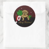 XMas Puppy Ronde Sticker (Tas)