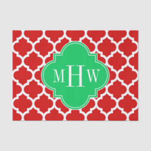 Xmas Red White Moroccan #5 Emerald Name Monogram Tissuepapier