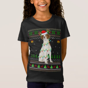 Xmas Reindeer Santa Hat Brittany Spaniel Dog Ugly T-shirt