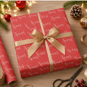 Xmas Rode Script Patroon Kerst Vakantie Cadeaupapier