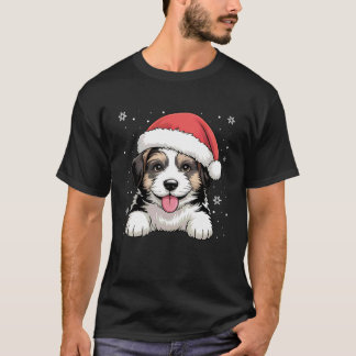 Xmas Saint Bernard Dog Wearing Santa Hat Pet Anima T-shirt