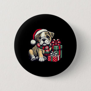 Xmas Santa Hat Engelse Bulldog 1 Ronde Button 5,7 Cm