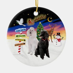 Xmas Signs - Twee Standaard Poedels (B + W) Keramisch Ornament