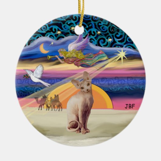 Xmas Star - Sphynx kat (fawn) Keramisch Ornament (Voorkant)