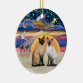 Xmas Star - Twee Siamese katten Keramisch Ornament (Rechts)