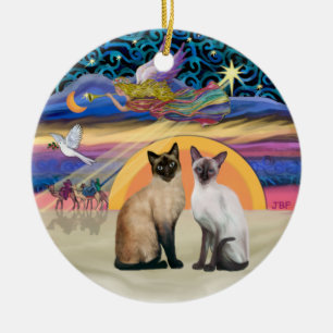 Xmas Star - Twee Siamese katten Keramisch Ornament