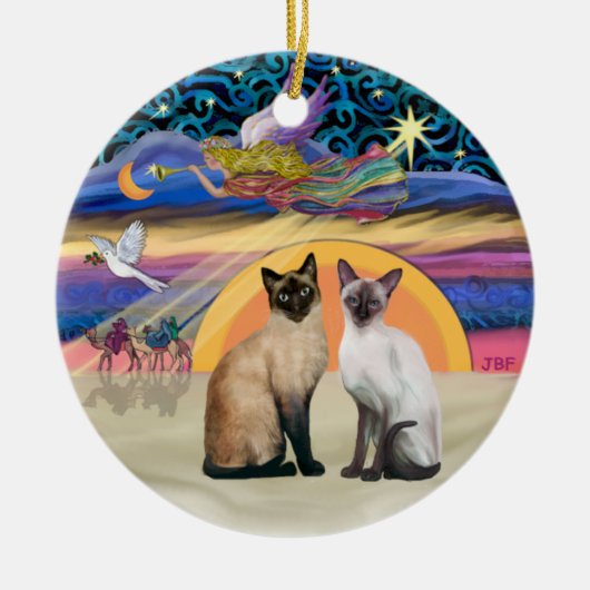 Xmas Star - Twee Siamese katten Keramisch Ornament (Voorkant)