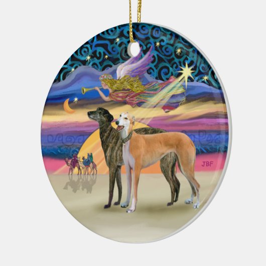 Xmas Star - Twee Windhonden Keramisch Ornament (Links)