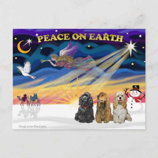 Xmas Sunrise - Drie Cocker Spaniels Feestdagenkaart (Voorkant)