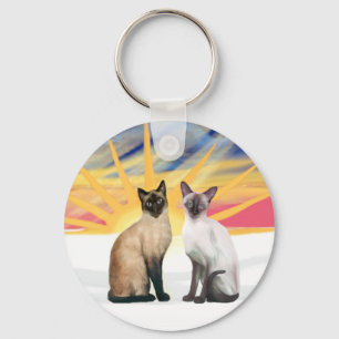 Xmas Sunrise - Twee Siamese katten (Seal + Choc) Sleutelhanger