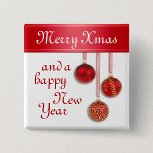 Xmas Tree Baubles Red en jouw ideeën Vierkante Button 5,1 Cm