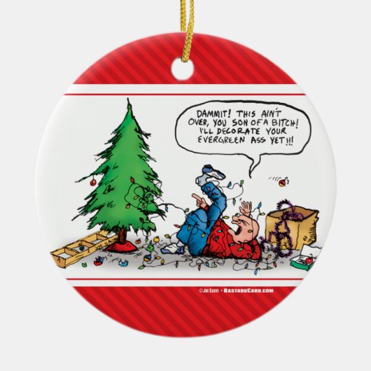 Xmas Tree Fight Funny Cartoon Ornament (Voorkant)