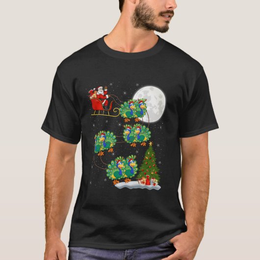 Xmas Tree Lights Funny Santa Riding Peacock Bird C T-shirt (Voorkant)