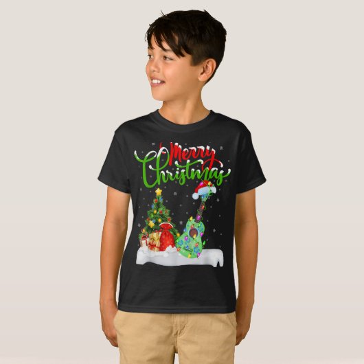 Xmas Tree Lights Santa Hat Musical Ukulele Guitar T-shirt (Voorkant volledig)