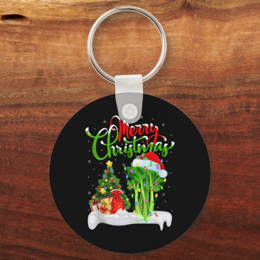 Xmas Tree Lights Santa Hat Vegetable Celery Christ Sleutelhanger (Voorkant)