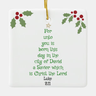 Xmas Tree Scripture Verse (Luke 2:11) Keramisch Ornament