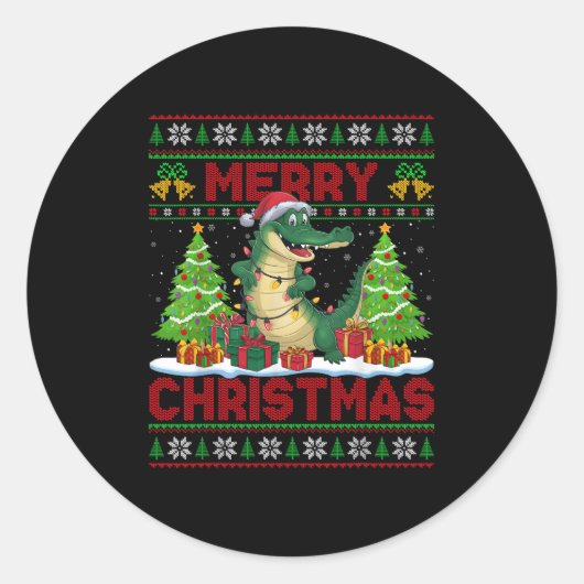 Xmas Tree Ugly Style Santa Hat Alligator Christmas Ronde Sticker (Voorkant)