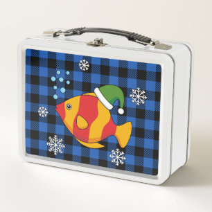 Xmas Tropische Vis Cartoon op Blauw Buffelpatroon