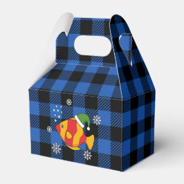 Xmas Tropische Vis Cartoon op Blauw Buffelpatroon Bedankdoosjes