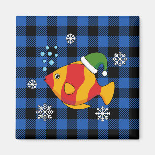Xmas Tropische Vis Cartoon op Blauw Buffelpatroon Magneet