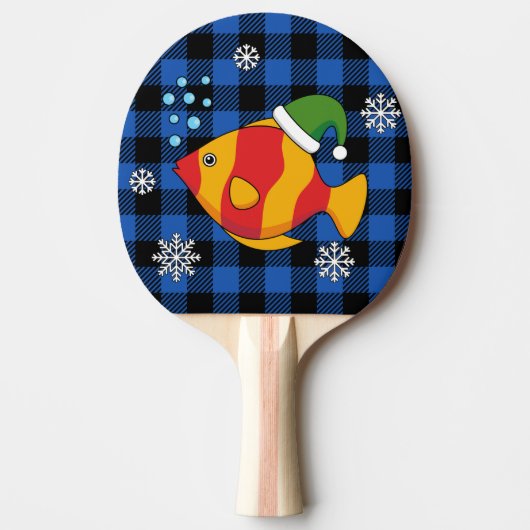 Xmas Tropische Vis Cartoon op Blauw Buffelpatroon Tafeltennisbatje (Voorkant)