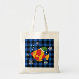 Xmas Tropische Vis Cartoon op Blauw Buffelpatroon Tote Bag